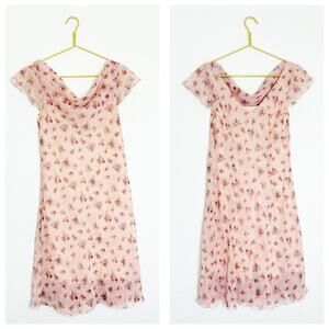 Vintage Fairy 90s Y2K Coquette Floral Chiffon Midi Dress Size 8 Cottagecore